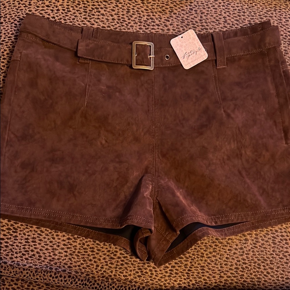 Free People High Waist Brown Shorts with Belt Detail